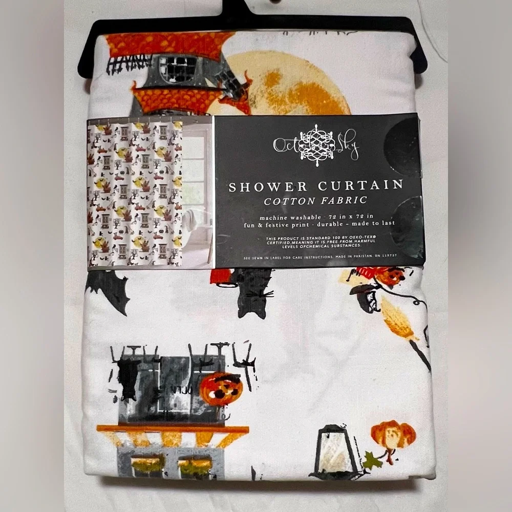 NWT October Sky Fabric Shower Curtain with Fall Design | Autumn | Harvest Home